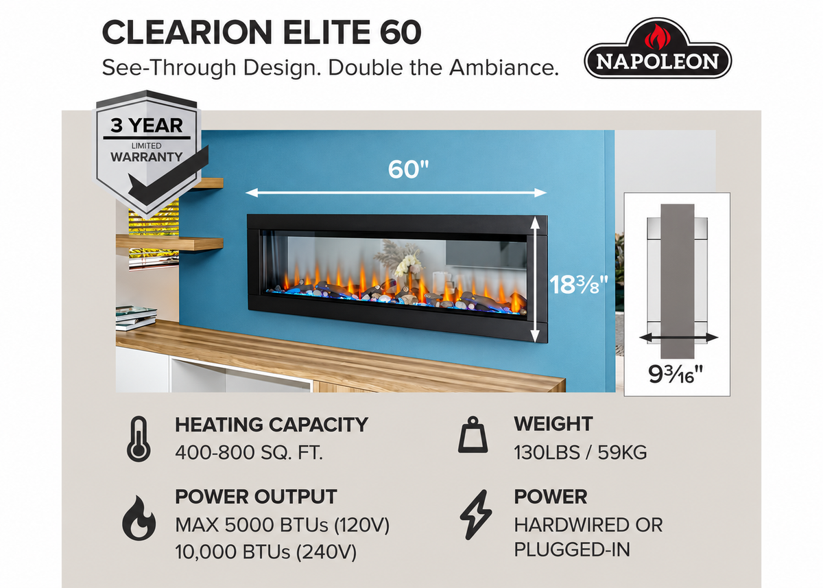 Napoleon NEFBD60HE CLEARion Elite 60" See-Through Built-in Electric Fireplace