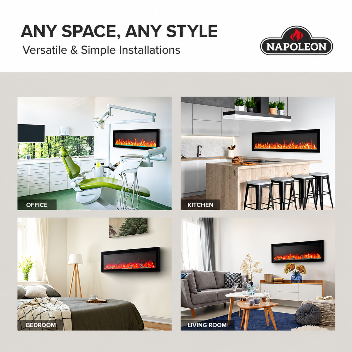 Napoleon NEFL60CFH-1 Entice 60" Wall-Hanging Linear Electric Fireplace