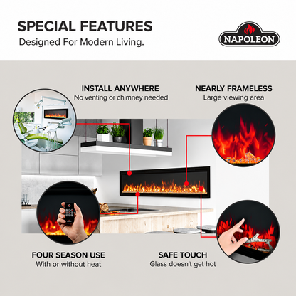 Napoleon NEFL60CFH-1 Entice 60" Wall-Hanging Linear Electric Fireplace