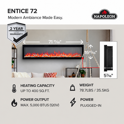 Napoleon NEFL72CFH-1 Entice 72" Wall-Hanging Linear Electric Fireplace
