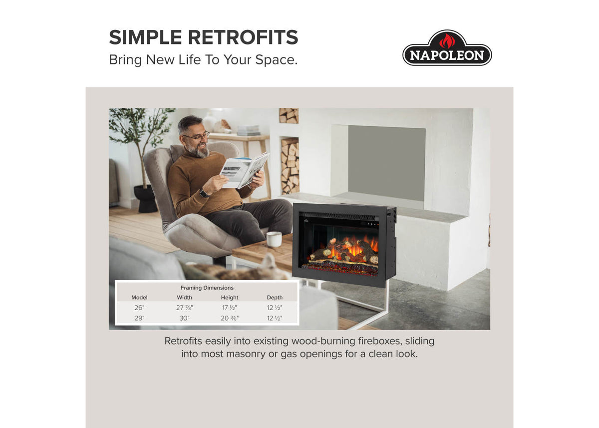 Napoleon Rosedale 3 Built-in 29" Electric Fireplace with Logs and Remote