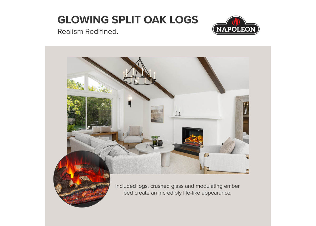 Napoleon Rosedale 3 Built-in 29" Electric Fireplace with Logs and Remote