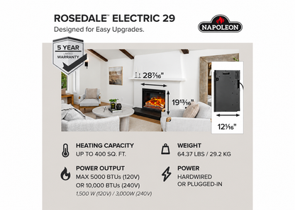 Napoleon Rosedale 3 Built-in 29" Electric Fireplace with Logs and Remote