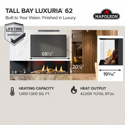 Napoleon Tall Bay Luxuria 62" Multi Sided Direct Vent Linear Gas Fireplace with Electronic Ignition