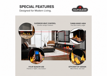Napoleon Tall Bay Luxuria 62" Multi Sided Direct Vent Linear Gas Fireplace with Electronic Ignition
