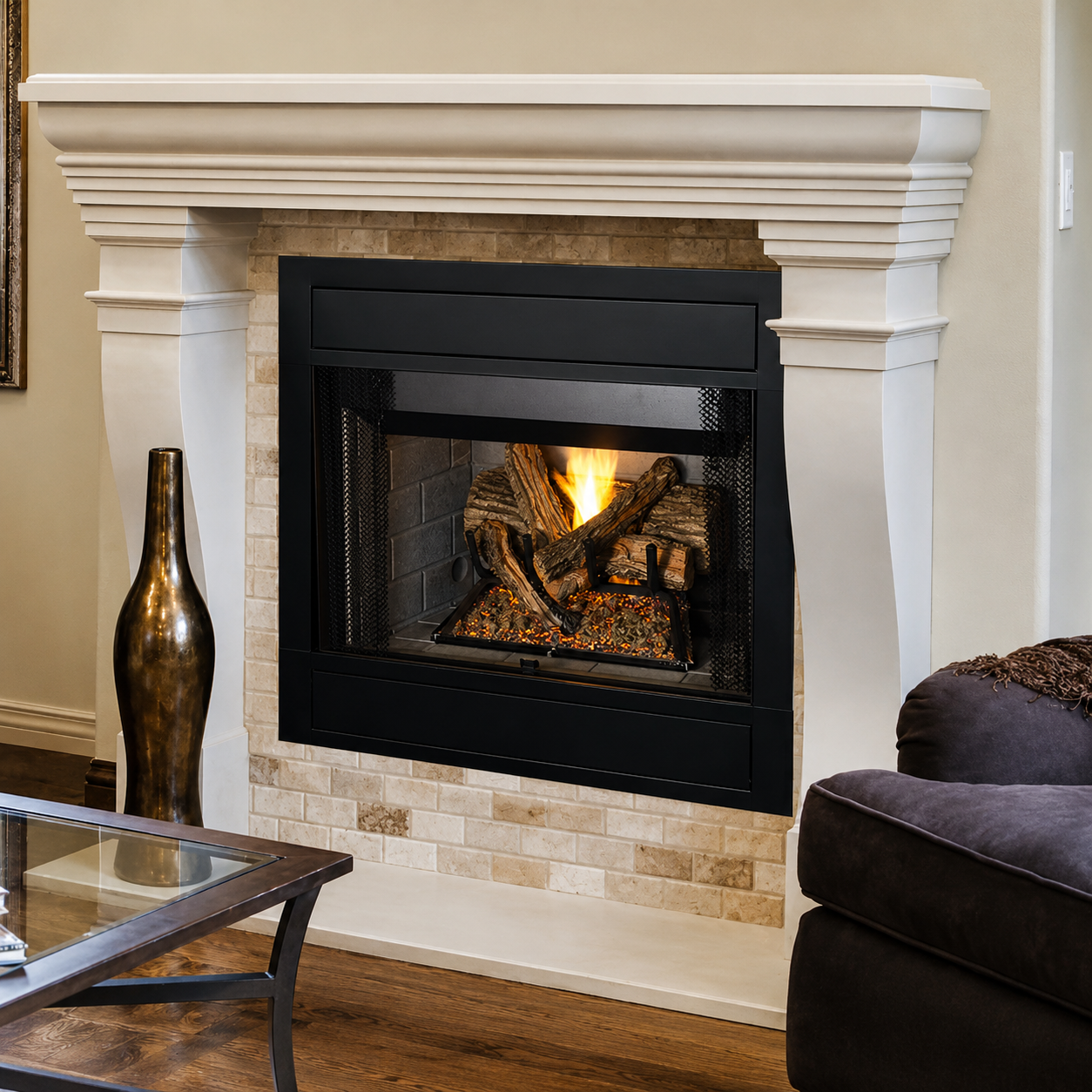 Superior BRT4336 36" Traditional B-Vent Gas Fireplace With White Stacked Refractory Panels