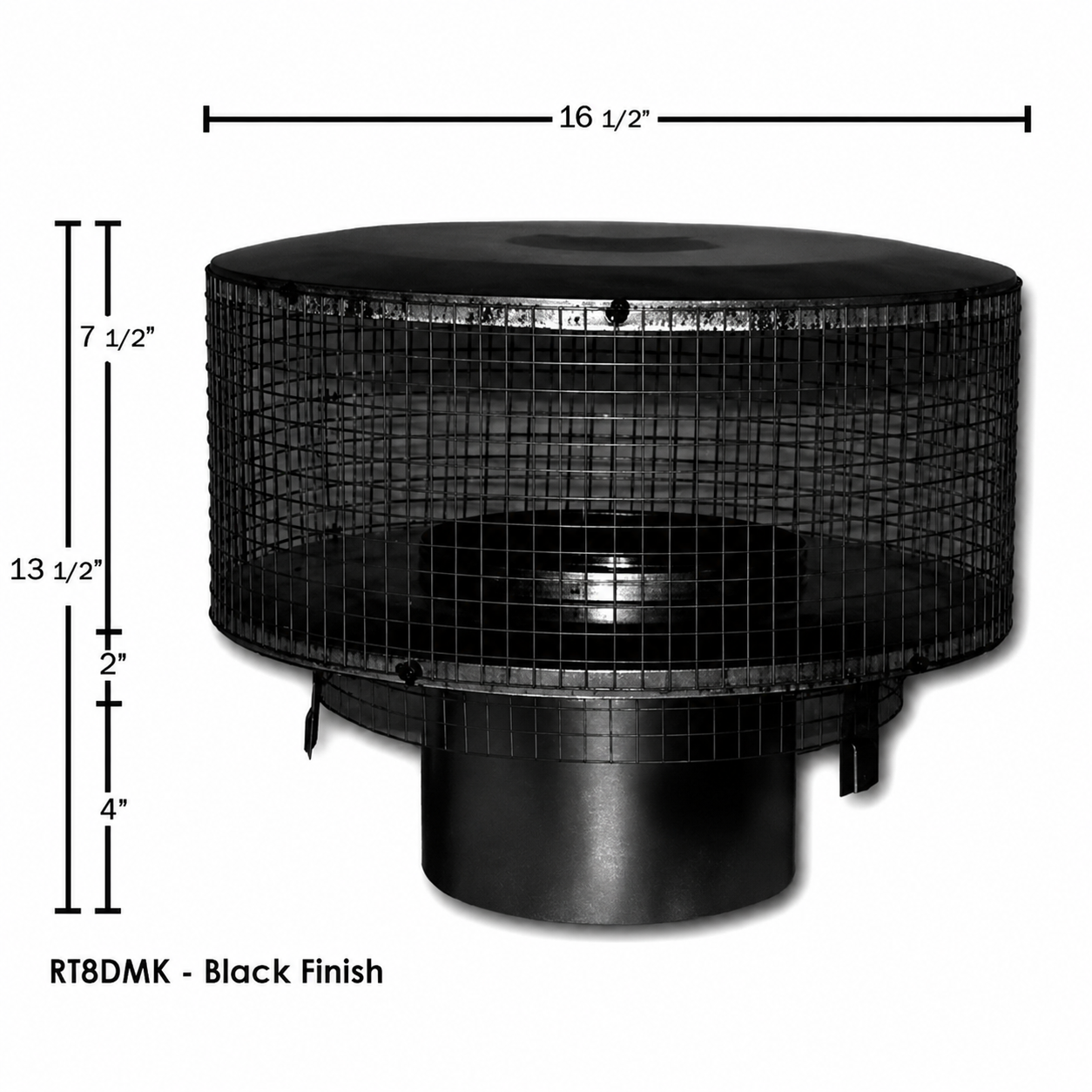 Superior RT-8DM-K Black Round Top Termination Cap With Mesh Screen