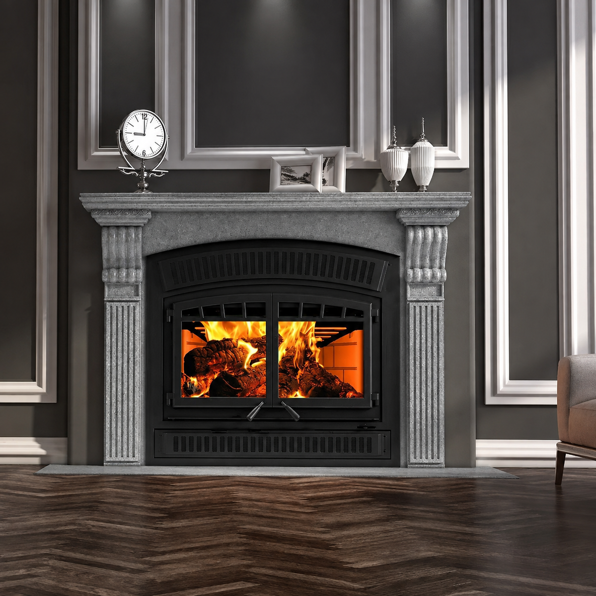 Ventis HE350 EPA Certified 45" Large Black High-Efficiency Wood Fireplace
