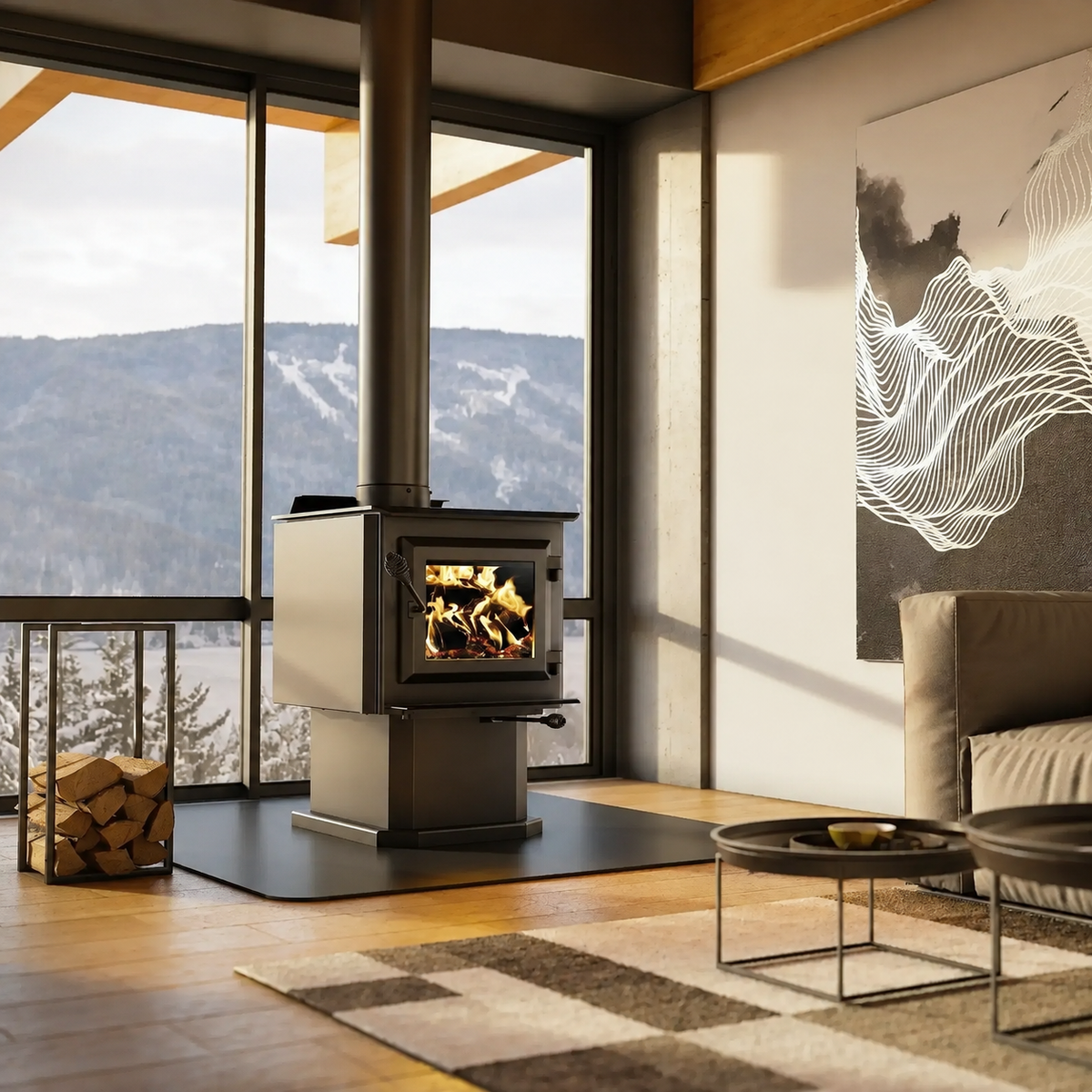 Ventis HES140N EPA Certified 20" Small Black Wood Stove With Pedestal (30% Tax Credit Qualified)