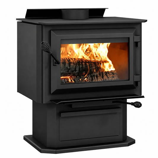 Ventis HES170 EPA Certified 25" Medium Black Wood Stove With Pedestal (30% Tax Credit Qualified)