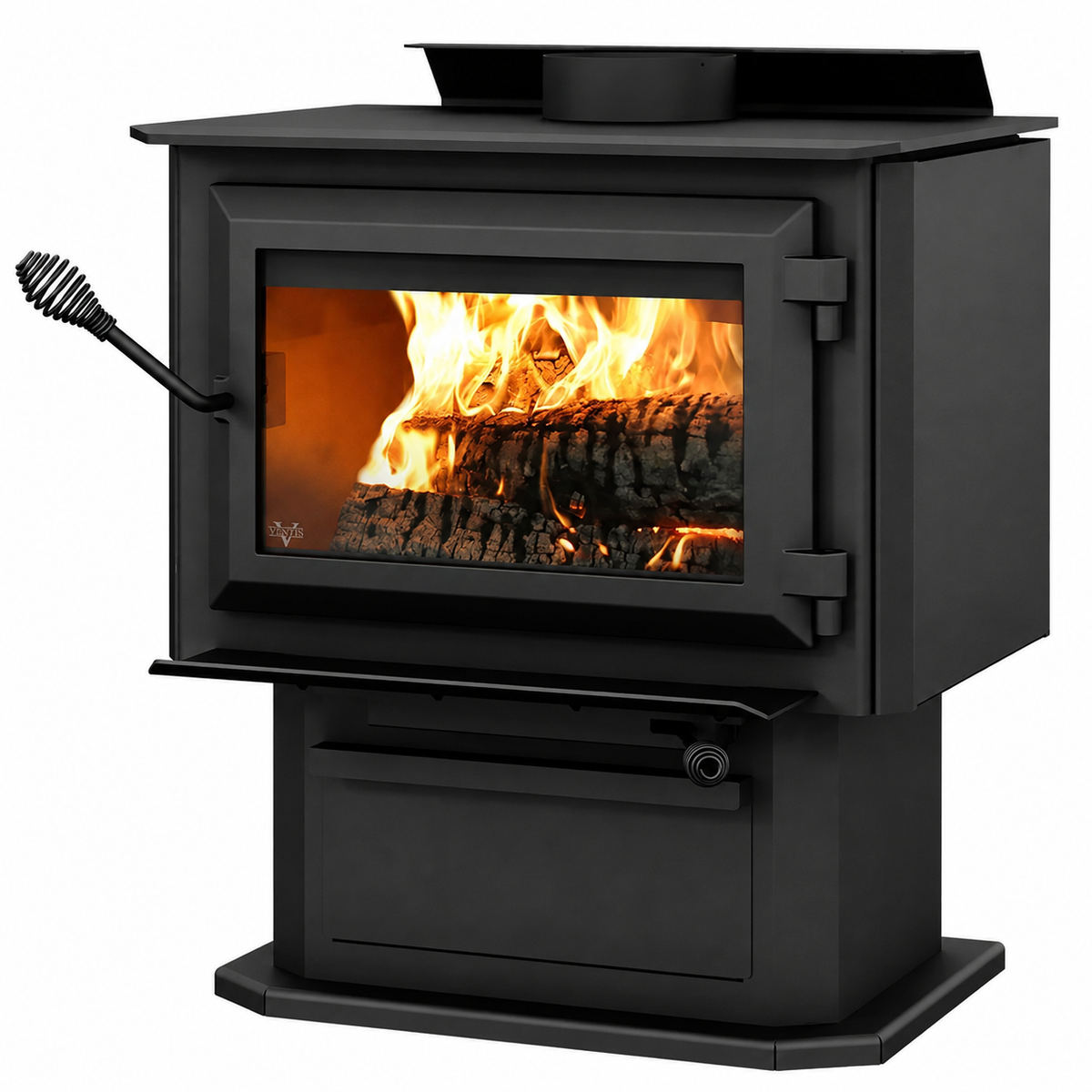 Ventis HES170 EPA Certified 25" Medium Black Wood Stove With Pedestal (30% Tax Credit Qualified)