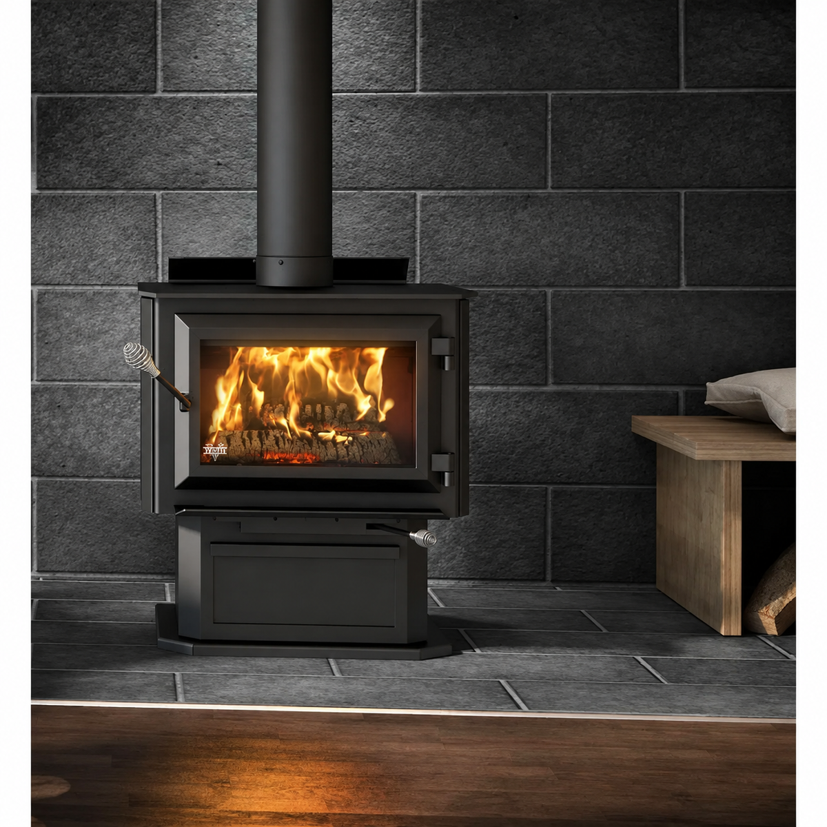 Ventis HES170 EPA Certified 25" Medium Black Wood Stove With Pedestal (30% Tax Credit Qualified)