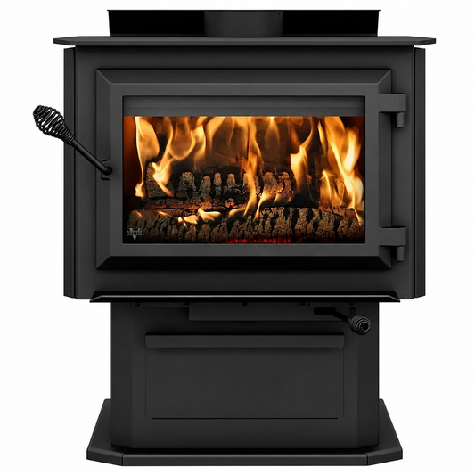 Ventis HES240 EPA Certified 27" Large Black Wood Stove With Pedestal (30% Tax Credit Qualified)