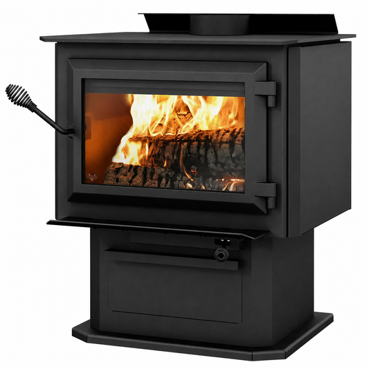 Ventis HES240 EPA Certified 27" Large Black Wood Stove With Pedestal (30% Tax Credit Qualified)