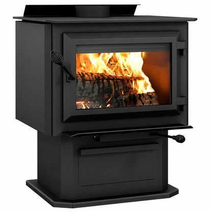 Ventis HES240 EPA Certified 27" Large Black Wood Stove With Pedestal (30% Tax Credit Qualified)
