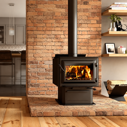 Ventis HES240 EPA Certified 27" Large Black Wood Stove With Pedestal (30% Tax Credit Qualified)