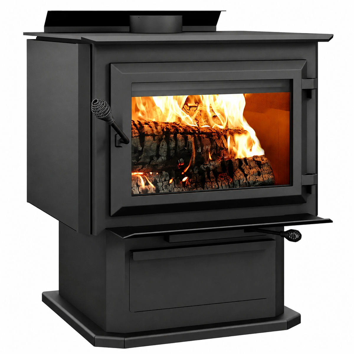 Ventis HES350 EPA Certified 29" Extra Large Black Wood Stove With Pedestal (30% Tax Credit Qualified)