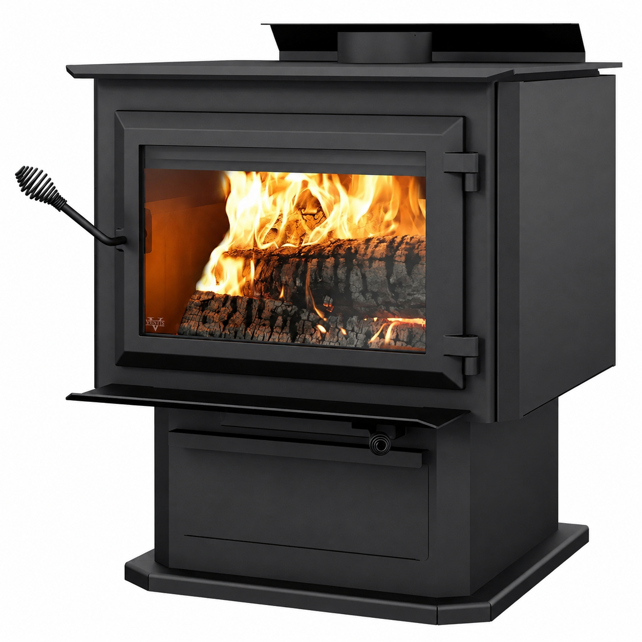 Ventis HES350 EPA Certified 29" Extra Large Black Wood Stove With Pedestal (30% Tax Credit Qualified)