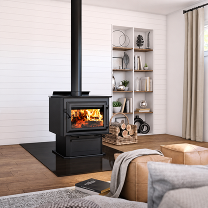 Ventis HES350 EPA Certified 29" Extra Large Black Wood Stove With Pedestal (30% Tax Credit Qualified)